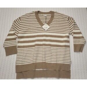 Ava & Viv Women's Plus Size 2X Long Sleeve Pullover Sweater Tan Striped NWT